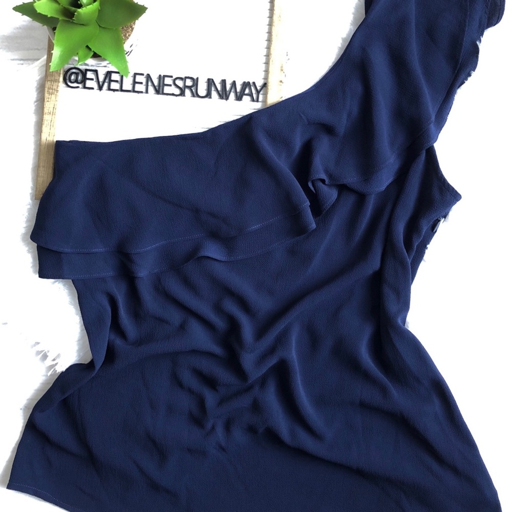 Michael Kors One Sleeve Navy Ruffle Top